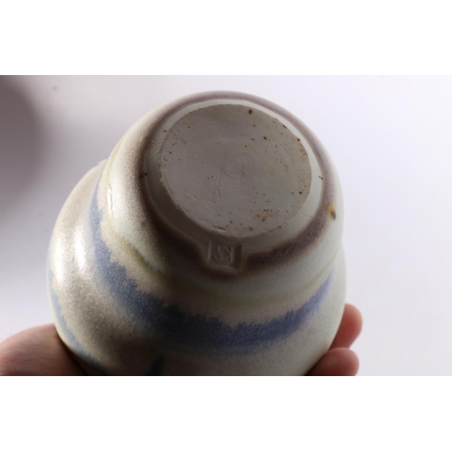 34 - Studio pottery bottle vase, signed with 'KS' monogram to the base, 21cm tall.