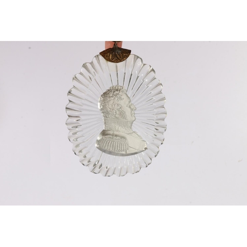 50C - Glass wall plaque containing a portrait miniature side profile of an Admiral, probably by Apsley Pel... 