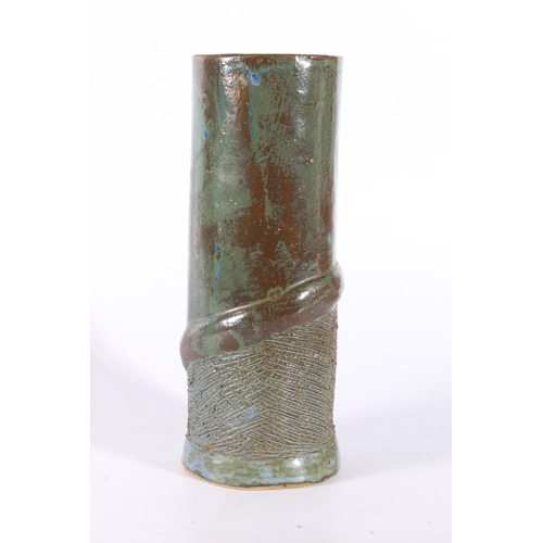 6 - Studio pottery cylindrical vase, 20cm tall. 