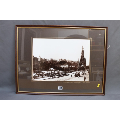 563 - Framed photographic print of Princes Street Edinburgh circa 1905, frame size 48cm x 63cm. 