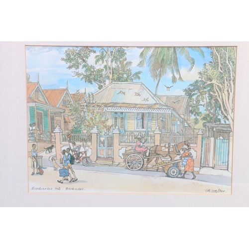 641 - JILL WALKER, Barbados, print, 21cm x 29cm and an unsigned watercolour, 12cm x 16cm.  (2)