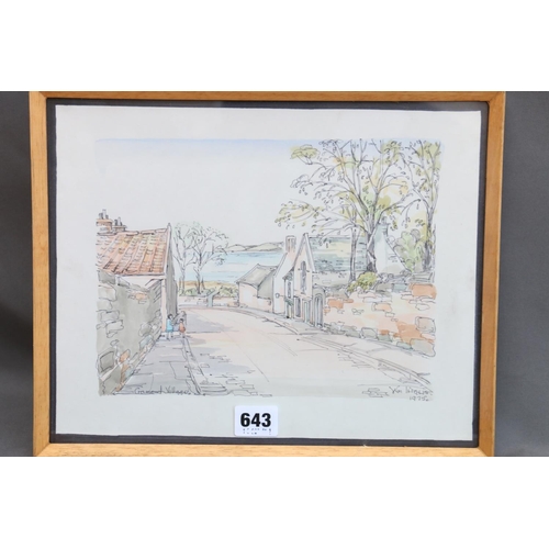 643 - WILLIAM INGLIS of Edinburgh, Cramond Village, ink and wash, signed and dated 1975 lower right, 18cm ... 