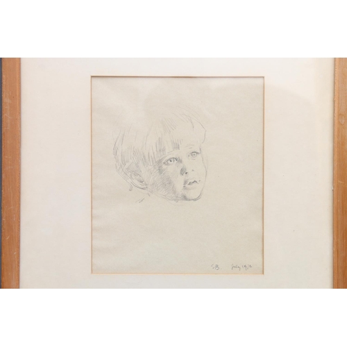 644 - GB, portrait of a young boy, pencil drawing, signed with initials and dated 1972, frame size 43cm x ... 