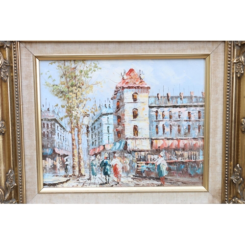 645 - Three Parisian oil paintings, frame size 32cm x 37cm. (3)