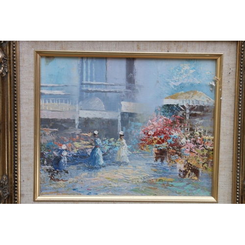 645 - Three Parisian oil paintings, frame size 32cm x 37cm. (3)