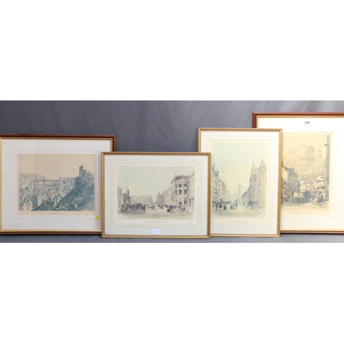 646 - Seven framed prints of Edinburgh to include North Bridge Street, The High Street, High School Wynd e... 