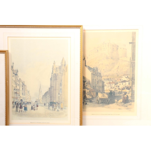 646 - Seven framed prints of Edinburgh to include North Bridge Street, The High Street, High School Wynd e... 