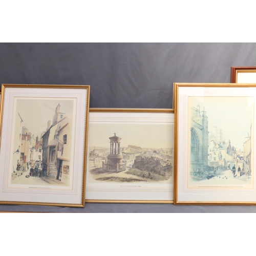 646 - Seven framed prints of Edinburgh to include North Bridge Street, The High Street, High School Wynd e... 