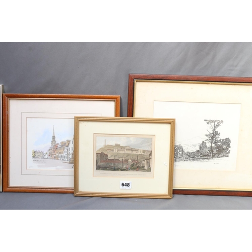 648 - Group of six framed prints to include a lithograph of 'New High School, Calton Hill Edinburgh', LOCK... 