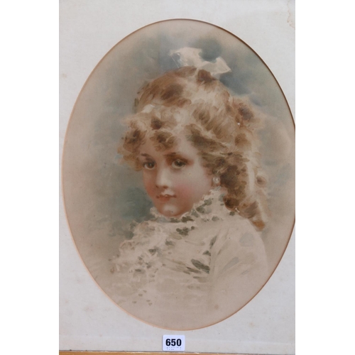 650 - Gilt framed portrait print of a young girl, frame size 73cm x 60cm.