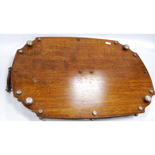 175 - Oak galleried serving tray with silver plated gallery rail and handles, monogrammed cartouche to the... 