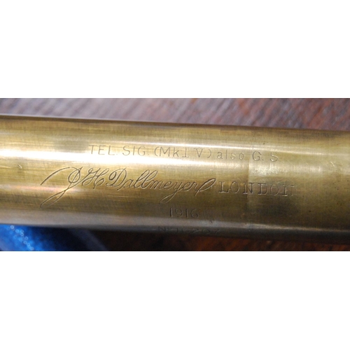 176 - WWI period military issue brass three-draw telescope by JH Dallmeyer, London, dated 1916, no.16207, ... 