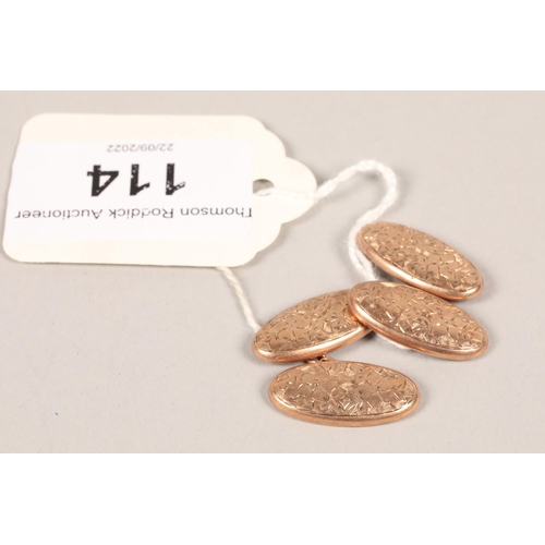 114 - Pair of 9 carat rose gold oval cufflinks; gross weight 4.4g