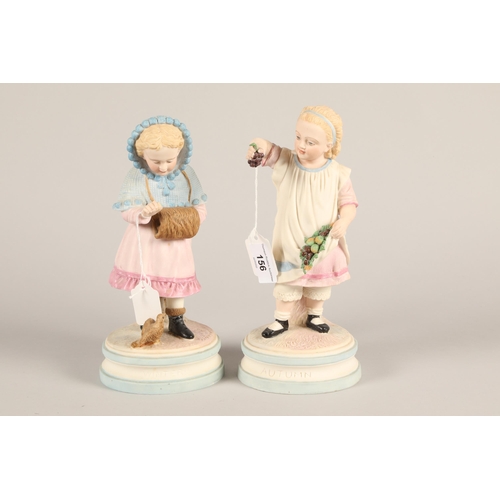 156 - Two continental bisque porcelain figures; Autumn and Winter (2)