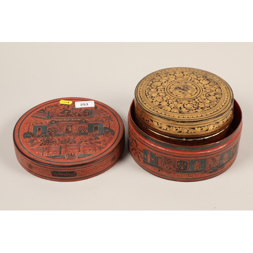 253 - 20th century Thai / Burmese  lacquer box together with other lacquer boxes