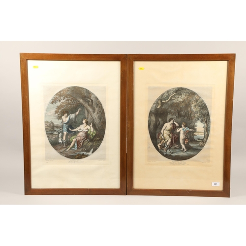 381 - Johann August Nahl II; Dafn ed Amore & Dafni E Fille; two coloured prints / book plates; framed