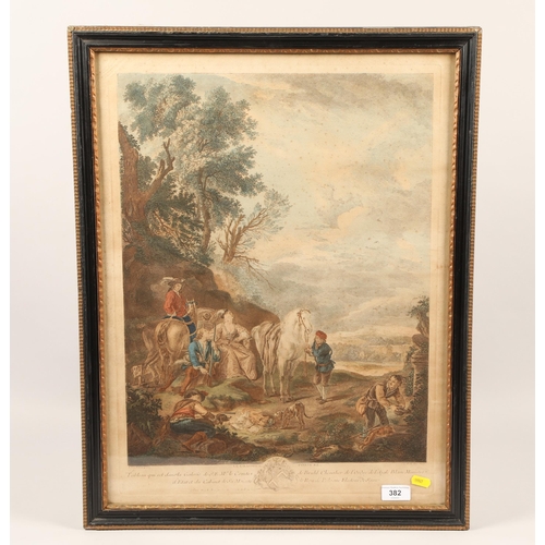 382 - After Charles van Falens; Le Chasseur Fortune; coloured print; framed