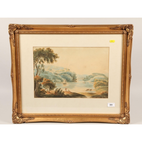 385 - 19th century; British School; Lake Scene; watercolour on paper; framed