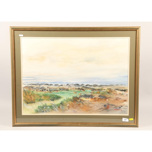 397 - Indistinctly signed; Contemporary; 8th Hole, Royal Troon Golf Course; watercolour on paper; framed