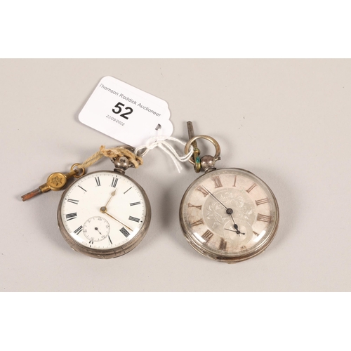 52 - Two silver cased gentlemen's open face pocket watches