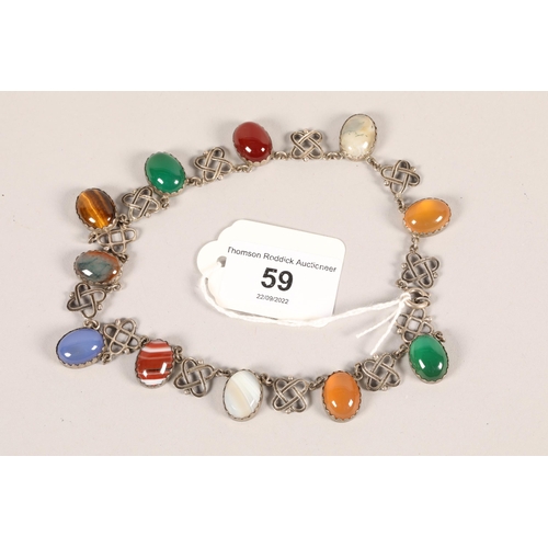 59 - Scottish silver Celtic design necklace set with oval panels of various hardstone to include agate an... 