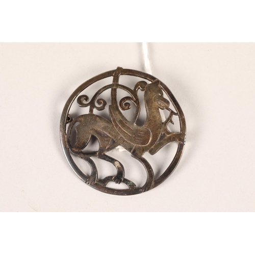 73 - Scottish silver (Quendale) circular brooch; with pierced animal decoration; 4.5cm diameter; 13.5g gr... 