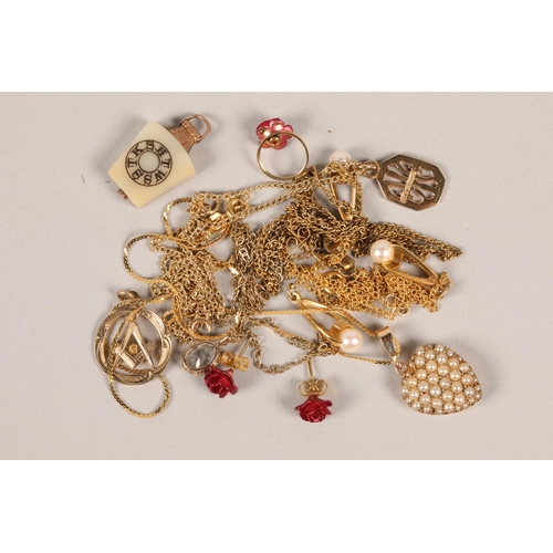 83 - 9 carat yellow gold Masonic pendant; together with other 9 carat yellow gold and yellow metal mounte... 