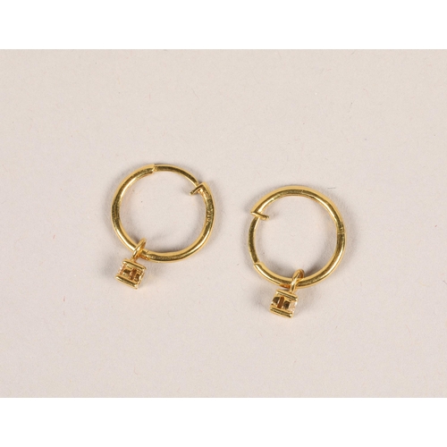 97 - Pair of 9 carat yellow gold and diamond hoop earrings; 1.8g gross weight