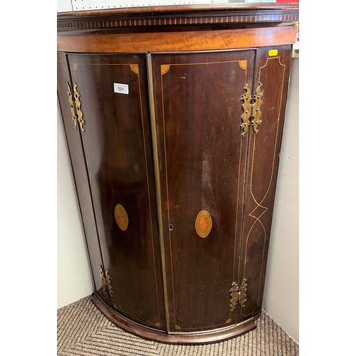 521 - George III inlaid mahogany bow front corner cupboard