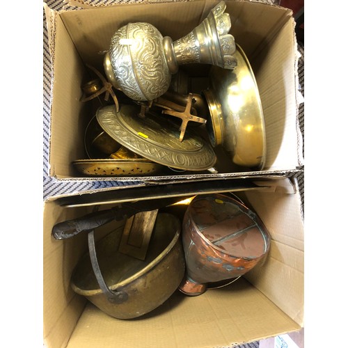 340 - Two boxes of assorted brass items