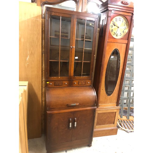 652 - 1930s oak cylinder bureau bookcase