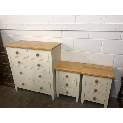 631 - Pine two short over three long drawers and a pair of matching three drawer bedside cabinets