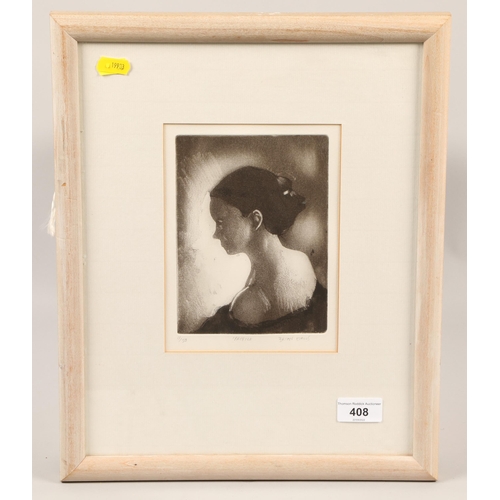 408 - Bryan Evans; Profile; (portrait of a lady); pencil signed limited edition etching; framed