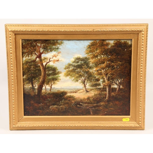 409 - 19th century; British School; Figures in a Wood; oil on canvas; unsigned