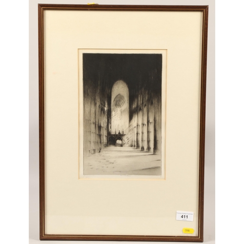 411 - Frederick Arthur Farrell (1882-1935); Interior of a Church; etching; blind stamps; pencil signed and... 