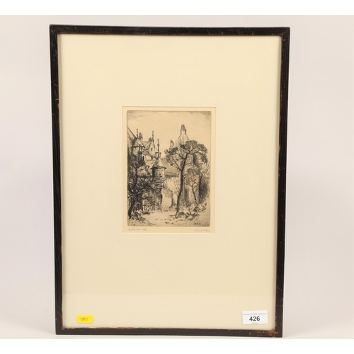 426 - Alex Gimour; Auchinvole Castle; pencil signed etching; framed and glazed