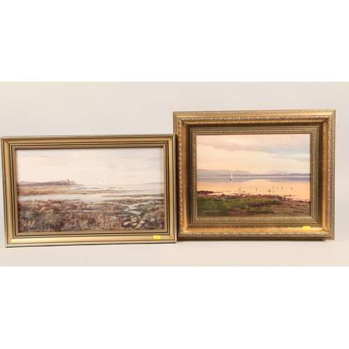 439 - David Sharp; Boats on the Water; oil on canvas; signed and framed together with four other framed pi... 