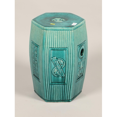 515 - Chinese turquoise glazed hexagonal pottery seat