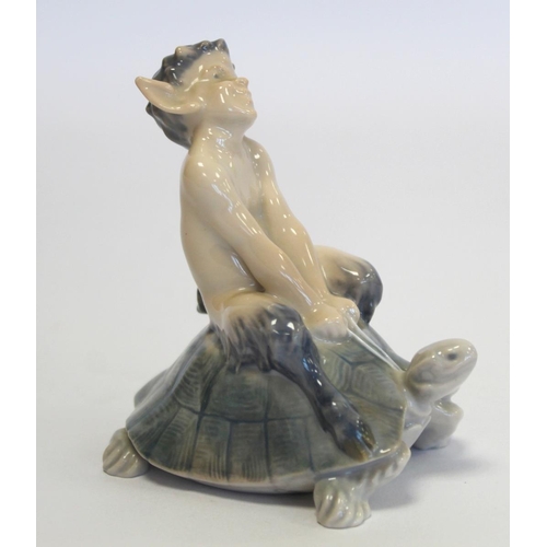 201 - Royal Copenhagen porcelain figure of a faun riding a tortoise, no. 858, 1923 underglaze mark with bl... 