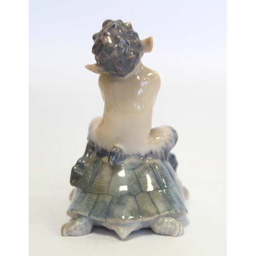 201 - Royal Copenhagen porcelain figure of a faun riding a tortoise, no. 858, 1923 underglaze mark with bl... 