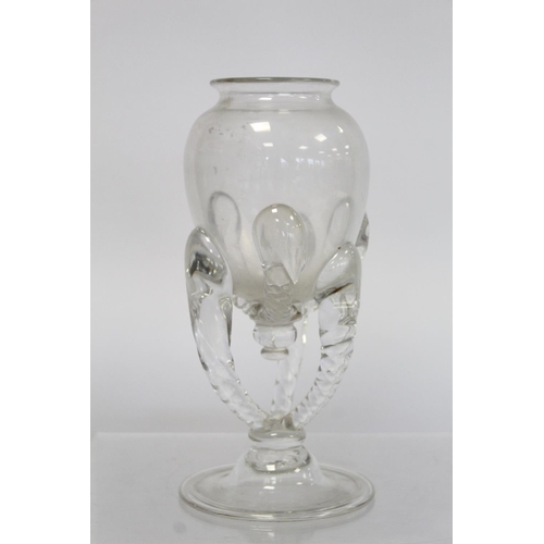 208 - An unusual antique clear glass vase in the Anglo-Saxon claw beaker style, the ovoid bowl with three ... 