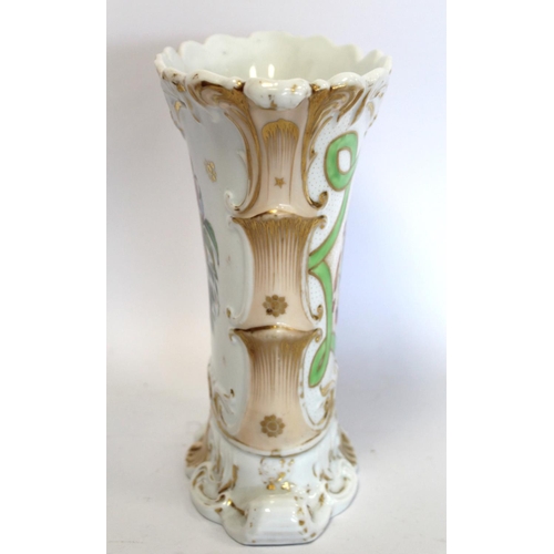 211 - 19th century English porcelain vase of footed elliptical flared form with polychrome enamel floral p... 