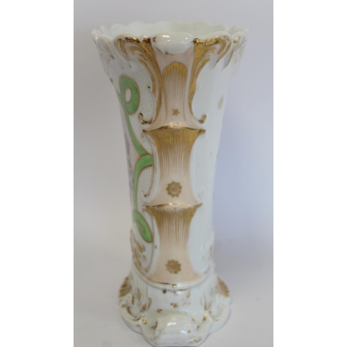 211 - 19th century English porcelain vase of footed elliptical flared form with polychrome enamel floral p... 