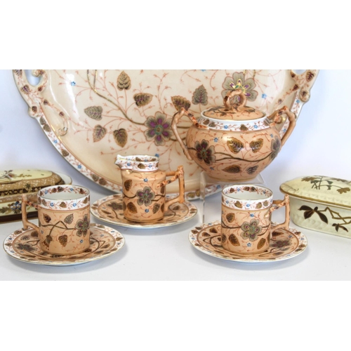 212 - Late 19th or early 20th century Continental porcelain part cabaret set with painted polychrome and g... 