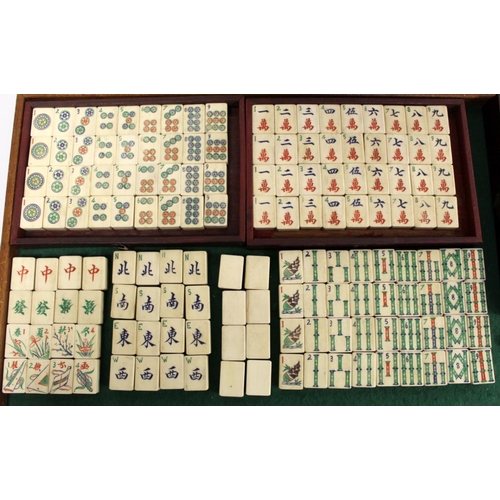 216 - 19th or early 20th century Chinese Mahjong set in wooden case, with 148 bone and bamboo tiles; also ... 