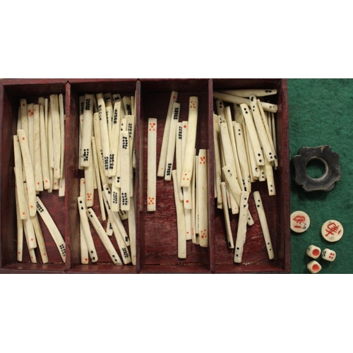 216 - 19th or early 20th century Chinese Mahjong set in wooden case, with 148 bone and bamboo tiles; also ... 