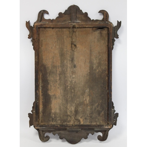 217 - George III style walnut fret carved wall mirror with inlaid stringing and moulded gilt slip, 52cm hi... 