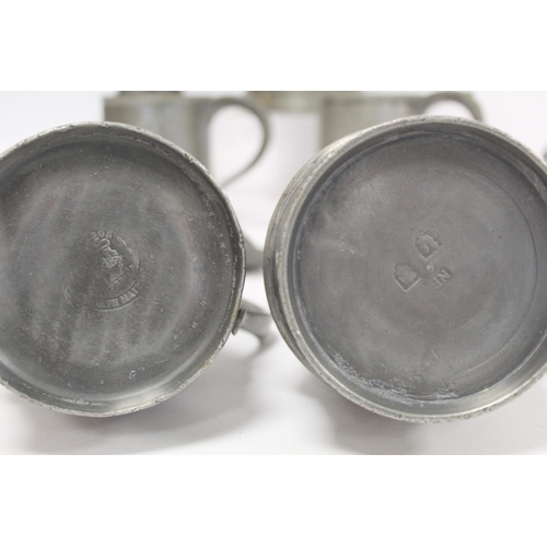 220 - Collection of antique pewter including: circular charger, 38.5cm diam. with incised initials PRE to ... 