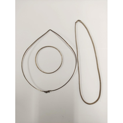 100 - Group of 925 silver to include a Mexican neck chain, French Art Deco-style bangle and a necklace, 38... 