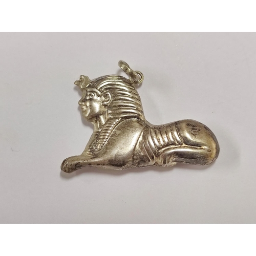 108 - Quantity of mixed costume jewellery to include white metal Sphinx pendant, bangle, Egyptian-style pe... 